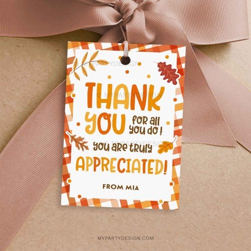 fall appreciation gift tag that reads "thank you for all you do, you are truly appreciated"