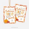 autumn treat gift tag in orange and brown colors for autumn appreciation gifts