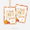 fall treat gift tag in orange and brown colors for fall teacher appreciation gifts