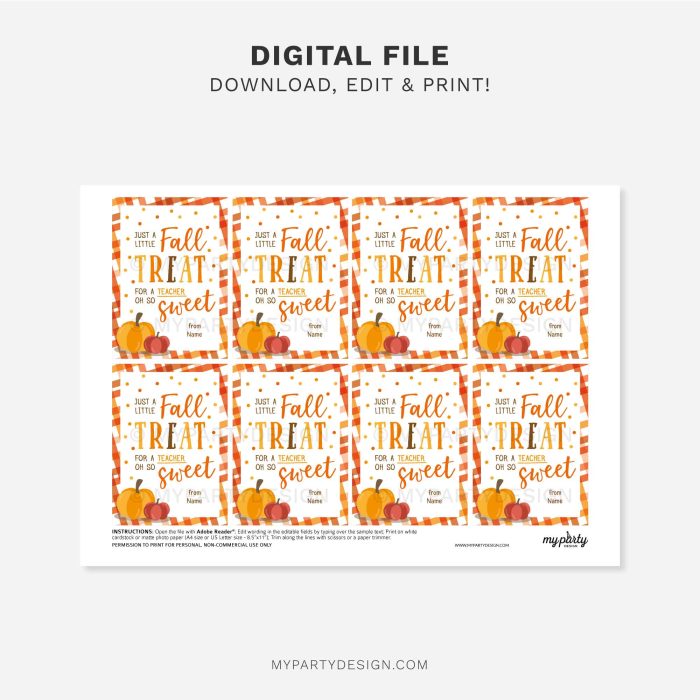 printable just a little fall treat for a teacher so sweet gift tag for fall teacher appreciation gifts