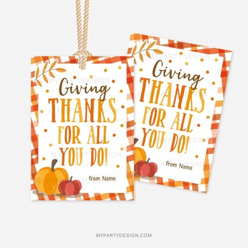 fall appreciation gift tags that read "giving thanks for all you do"