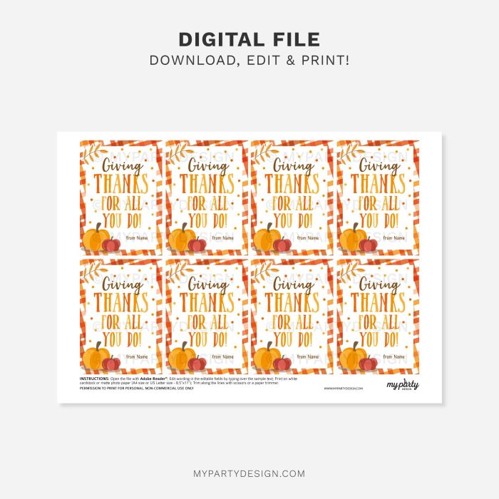 printable fall giving thanks for all you do gift tags in orange colours for fall appreciation gifts