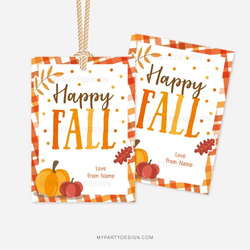 happy fall gift tags with pumpkin illustrations
