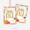 hello fall gift tags with pumpkin illustrations