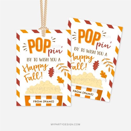 popcorn fall appreciation gift tags that read "poppin by to with you a happy fall"