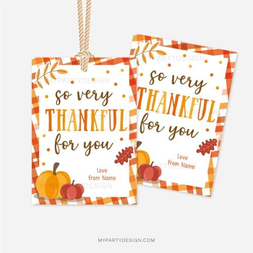 so very thankful for you gift tags in orange and brown colors for fall or thanksgiving gifts