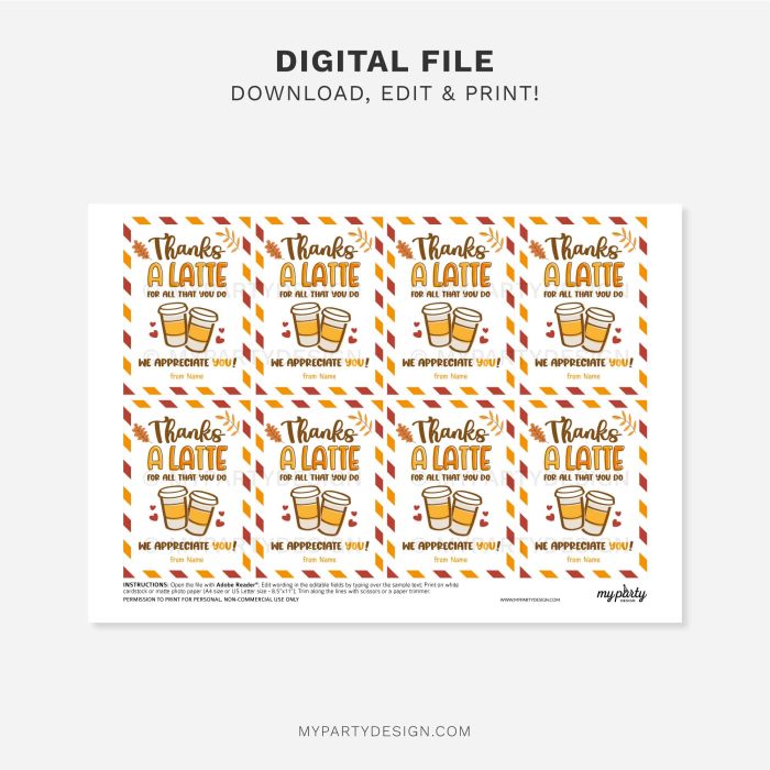 printable thanks a latte gift tag for fall coffee appreciation gifts