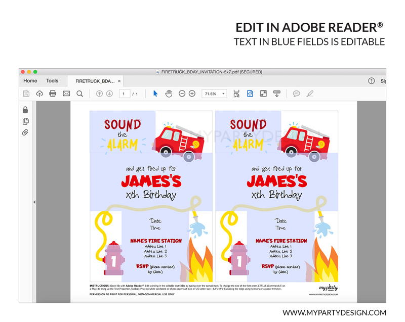 FIRETRUCK_BDAY_INVITATION-01 fire truck party invitation printable editable invite