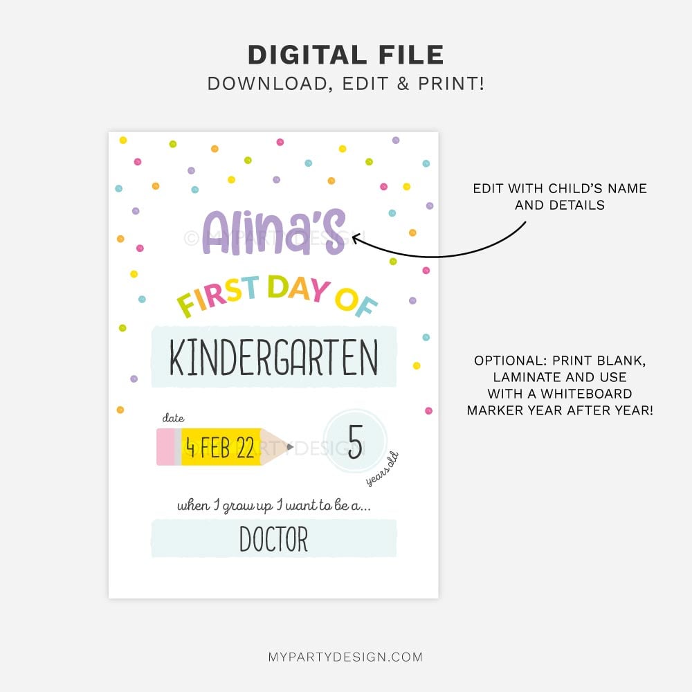 FIRST-DAY-OF-SCHOOL-SIGN-SPOTTY-WHITE-00B printable first day of school sign in white for boys and girls