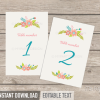 printable floral table numbers for bridal shower or wedding