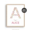 name print nursery art for girl, floral theme with any letter and name