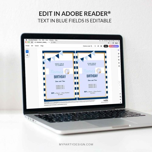 blue stripes party invitation - editable printable invite