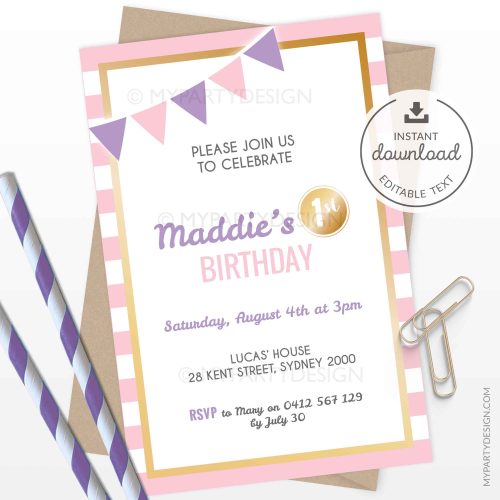 Pink and Gold Birthday Invitation