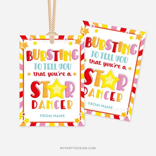 bursting to tell you that you're a star dancer tag for cheer good luck gifts