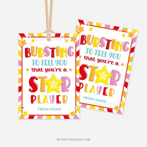 bursting to tell you that you're a star player tag for sports good luck gifts
