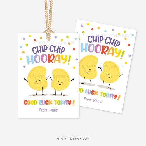 chips good luck tag that reads "chip chip hooray, good luck today"