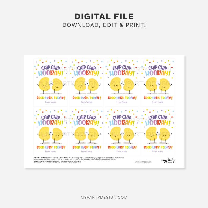 printable chips good luck gift tag for sports or cheer encouragement gifts