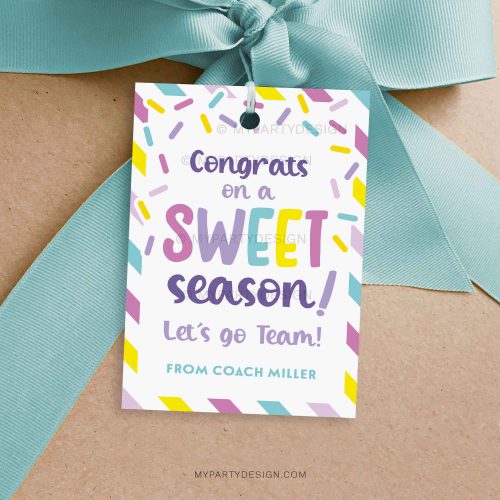 congrats sweet season team gift tag for sports, dance or cheer team gifts
