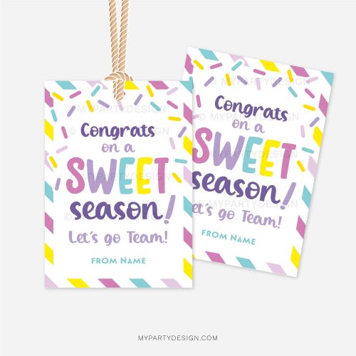 sweet gift tag for sports end of season gifts that reads "congrats on a sweet season"
