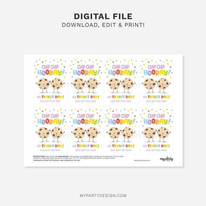 printable cookie tryout day gift tag for good luck gifts for cheer or sports team
