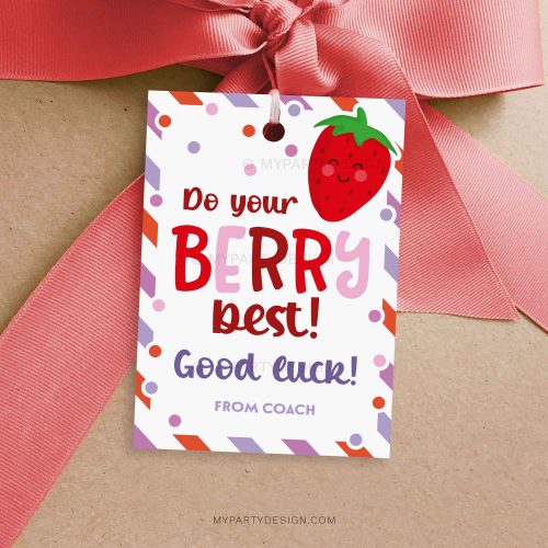 strawberry good luck gift tag for dance, cheer or sports good luck gifts