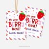 strawberry themed good luck gift tags that reads "do your berry best, good luck"