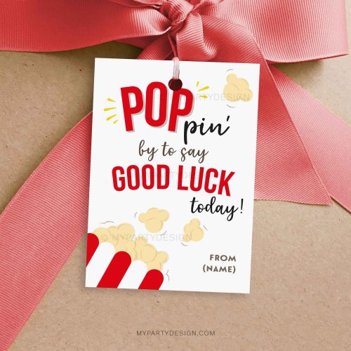 popcorn good luck gift tag for sports, dance or cheer team gifts