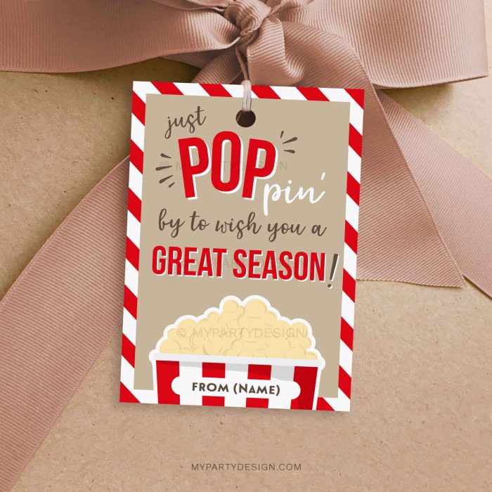 popcorn season team gift tag for cheer, dance or sports team gifts
