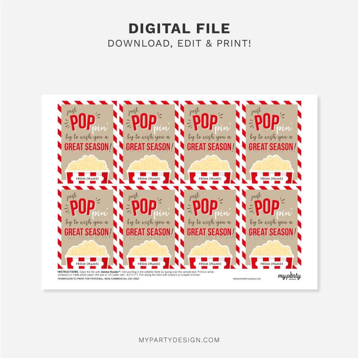 printable popcorn season team gift tags for cheer, dance or sports team gifts