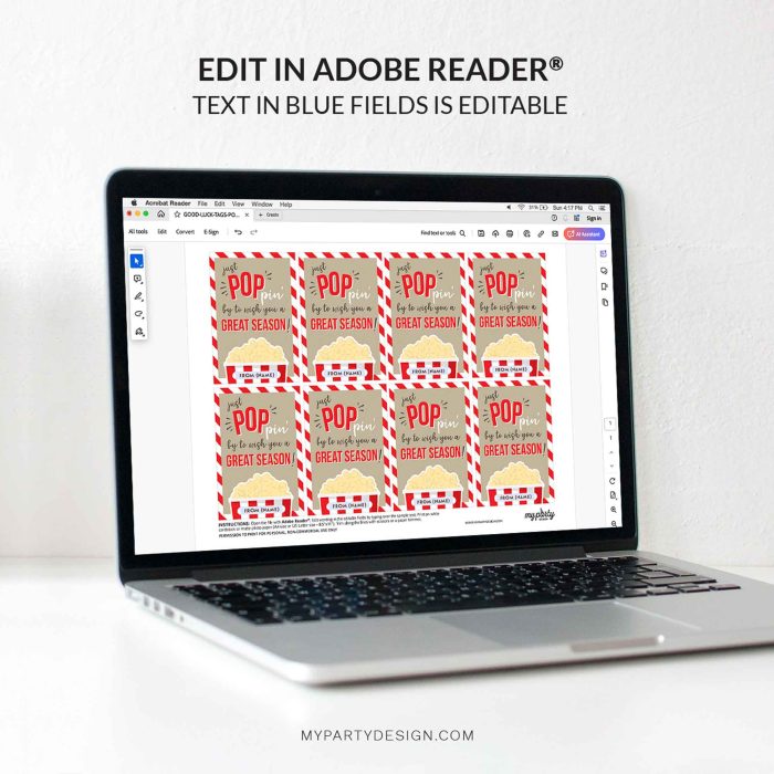editable popcorn season team gift tag template