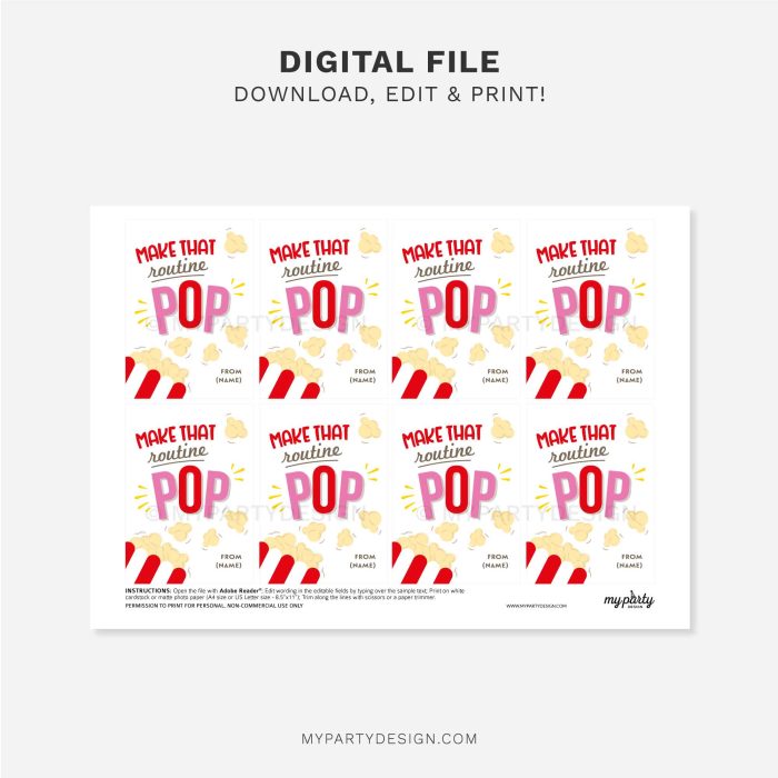 printable routine popcorn gift tag for dance or cheer competition good luck gifts