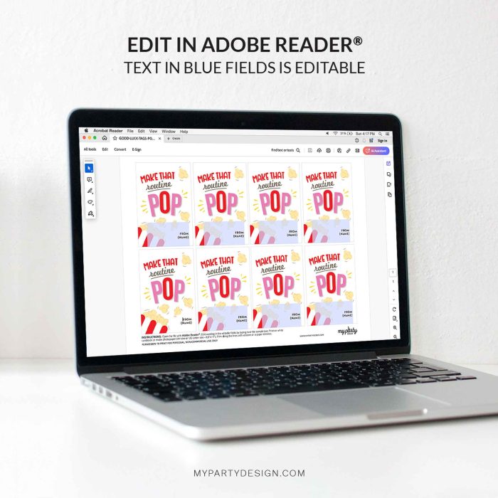 editable routine popcorn gift tag template
