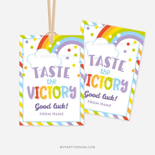 taste the victory gift tags for rainbow candy sports or cheer gifts