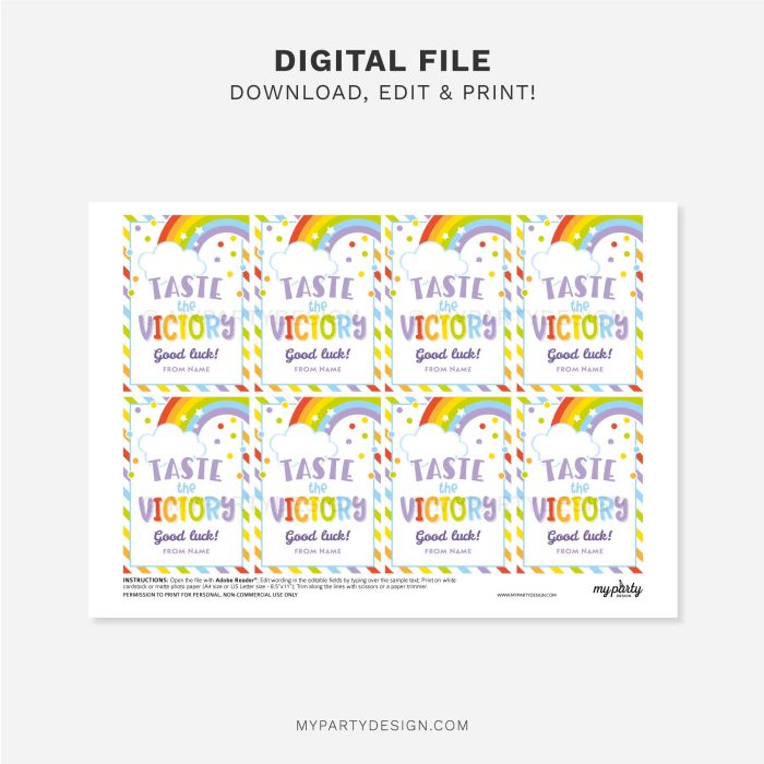 printable taste the victory gift tag for rainbow candy good luck gifts