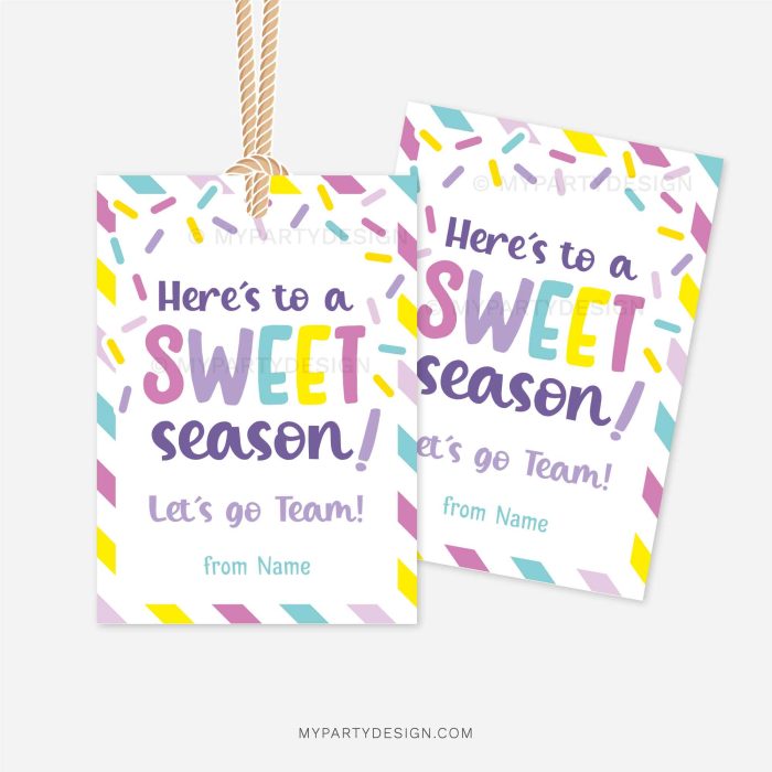 here's to a sweet season gift tags for sports, dance or cheer team gifts