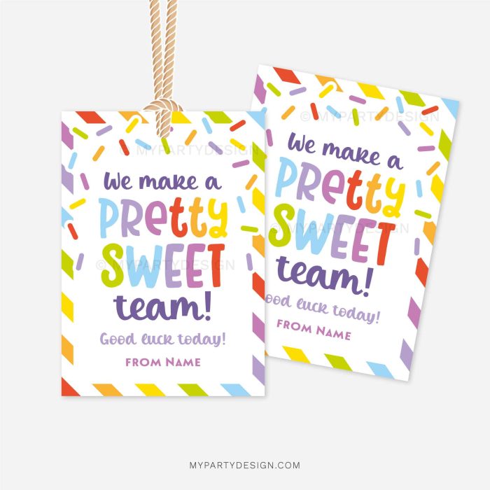 we make a pretty sweet team gift tags for cheer, dance or sports good luck gifts