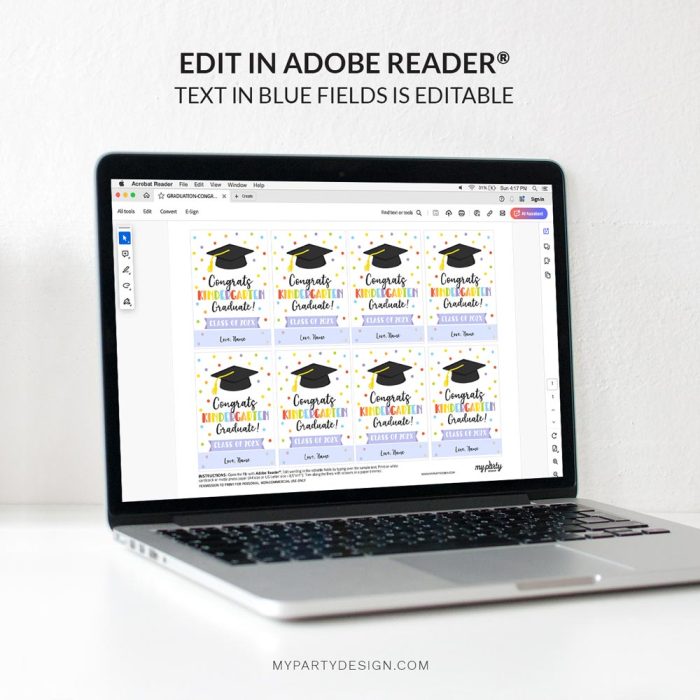 editable congrats kindergarten graduate tag template