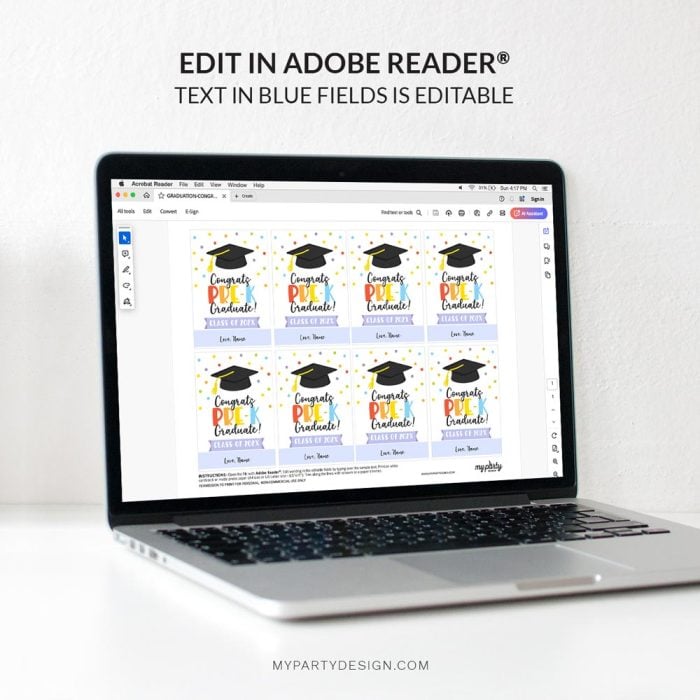 editable congrats pre-k graduate tag template