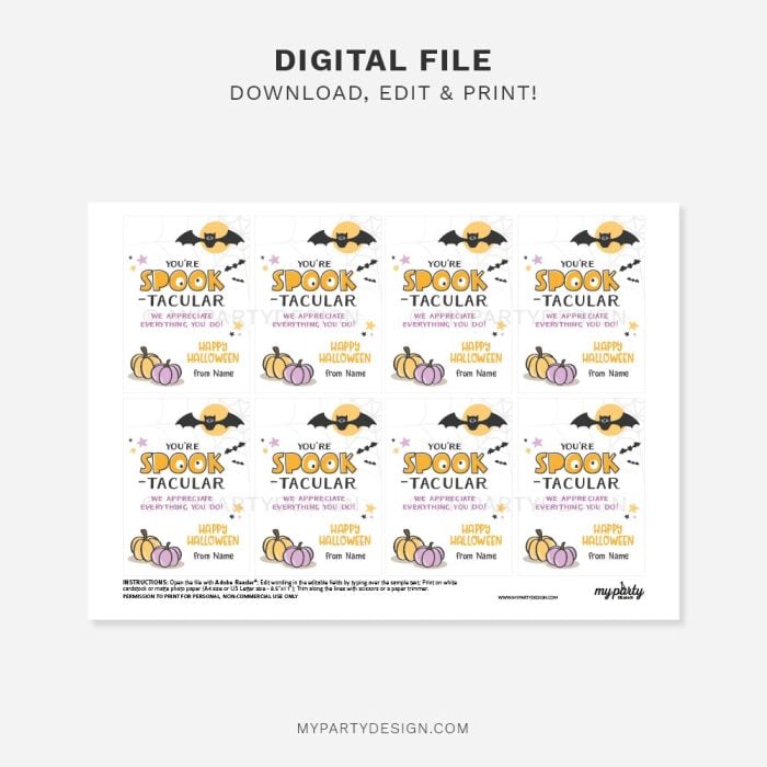 printable you're spooktacular halloween tags for appreciation gifts