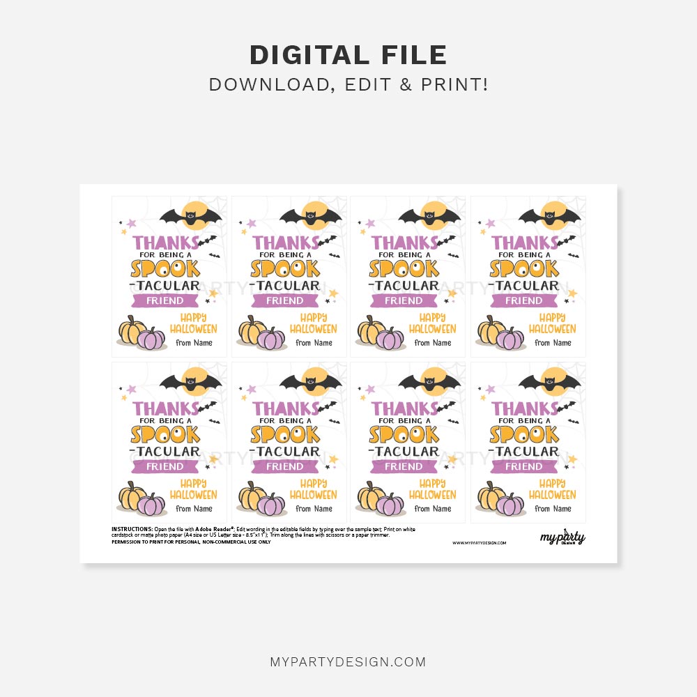 HALLOWEEN-APPRECIATION-TAGS-SPOOKTACULAR-FRIEND-00C printable Spooktacular friend Halloween tags for Halloween class gifts