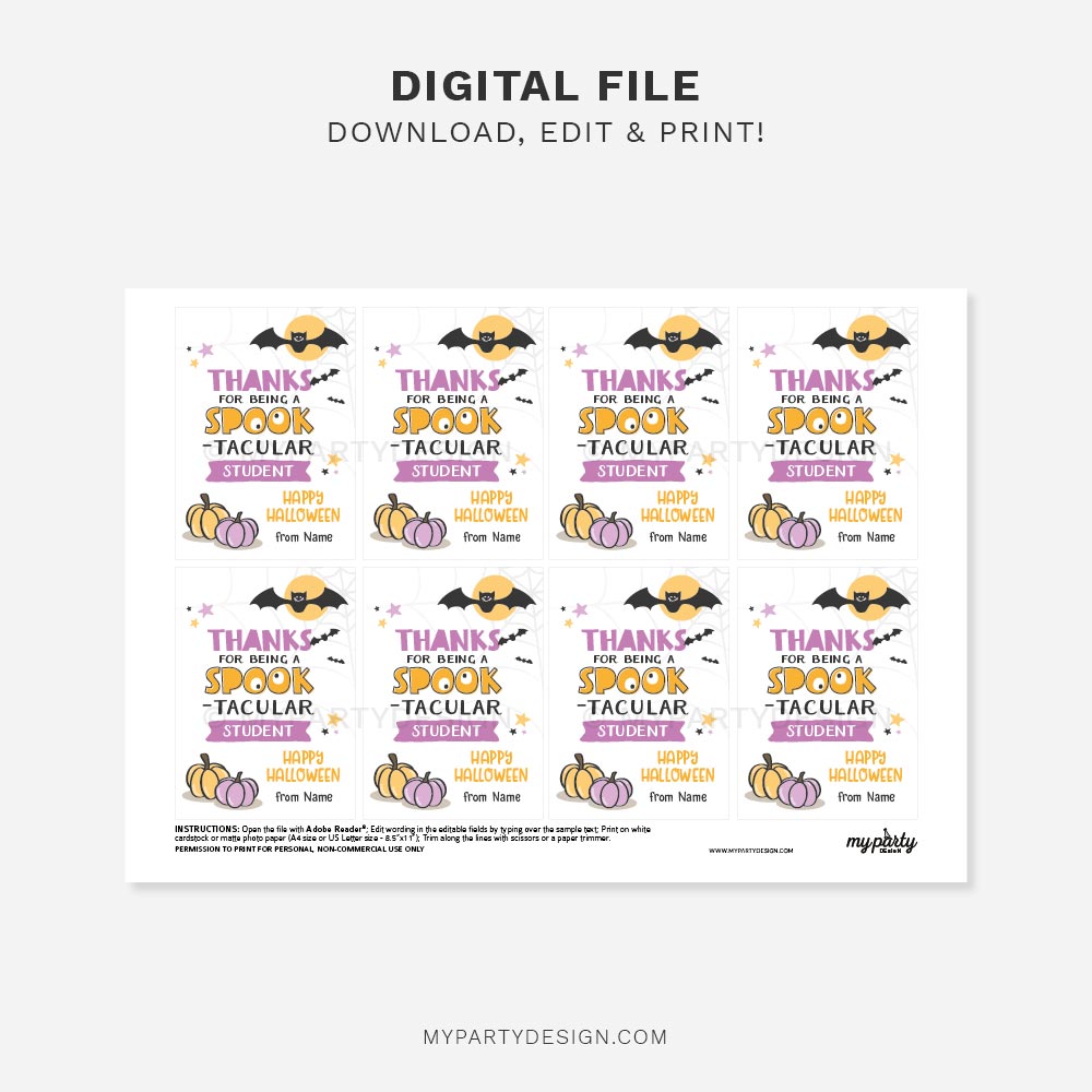 HALLOWEEN-APPRECIATION-TAGS-SPOOKTACULAR-STUDENT-00C printable Spooktacular student Halloween tags for Halloween class gifts