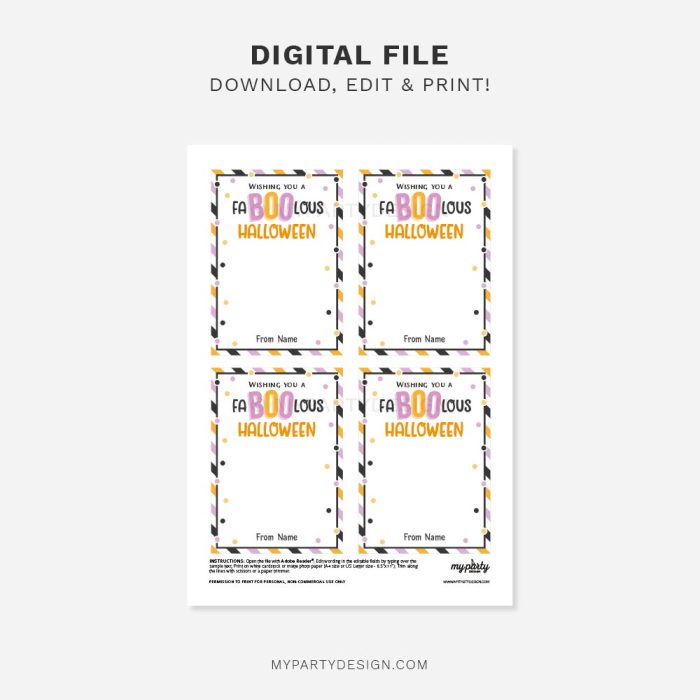 printable faBOOlous Halloween cards for class gifts