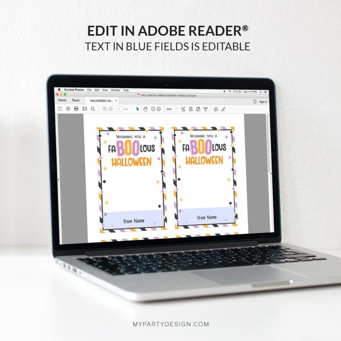 editable faBOOlous Halloween cards for class gifts