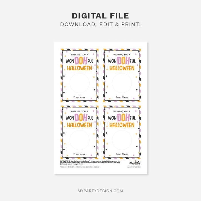 printable wonDOHful Halloween play dough cards for non candy halloween gifts