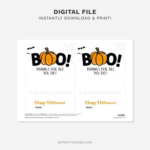 printable boo! thanks for all you do Halloween gift card holder