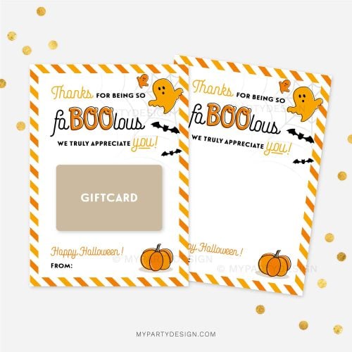 thanks for being so faBOOlous Halloween appreciation gift card holder in orange colours