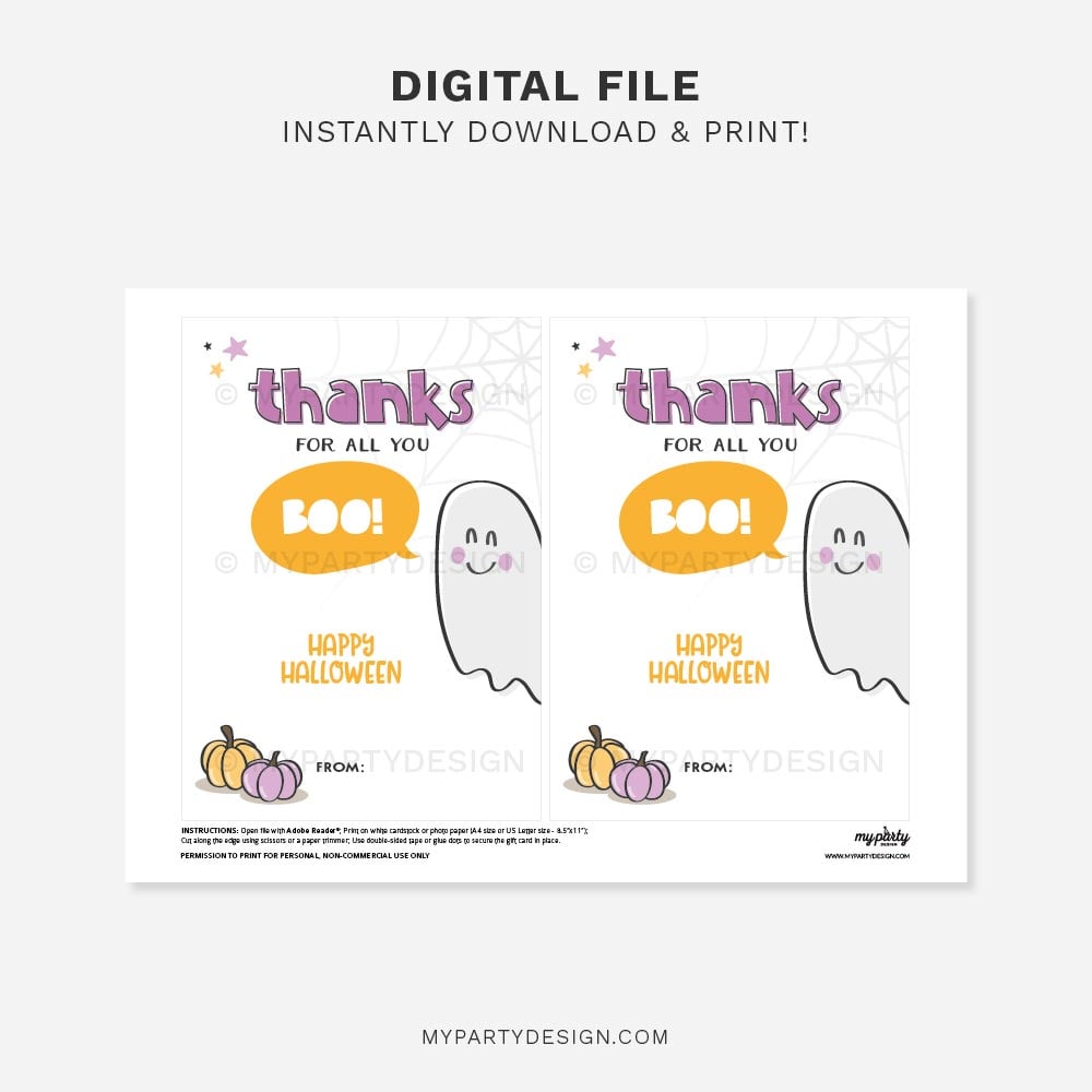HALLOWEEN-GIFT-CARD-HOLDER-SPOOKTACULAR-THANKS-FOR-ALL-YOU-BOO-00B printable Halloween Appreciation gift card holder that reads "thank for all you boo"