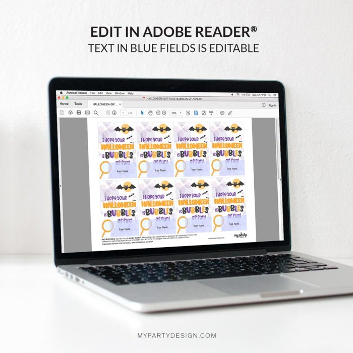 editable bubbles of fun halloween tags for bubble wand gifts