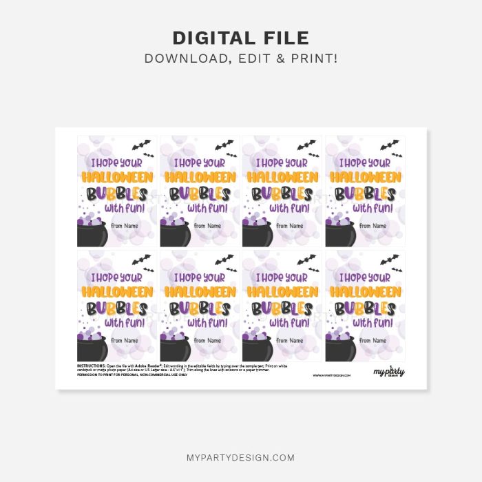 printable bubbles with fun halloween tags for bubble wand gifts