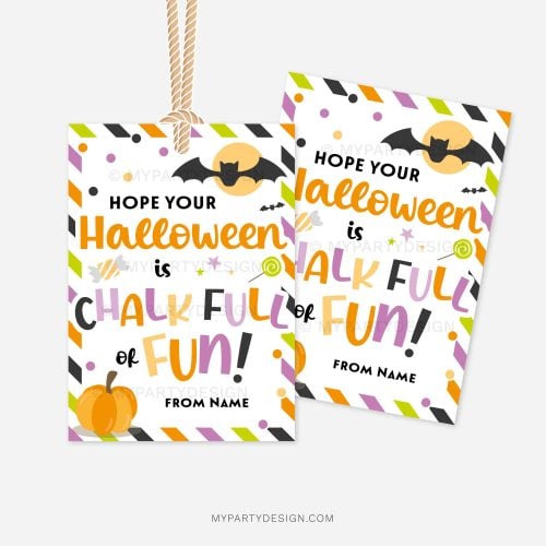 printable halloween class gift tags that read "Hope your Halloween is chalk full of fun!"